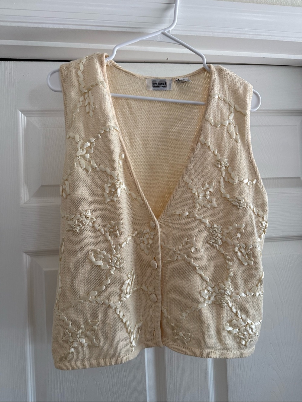 Cream Embroidered Knit Vest - Women's Sleeveless Top